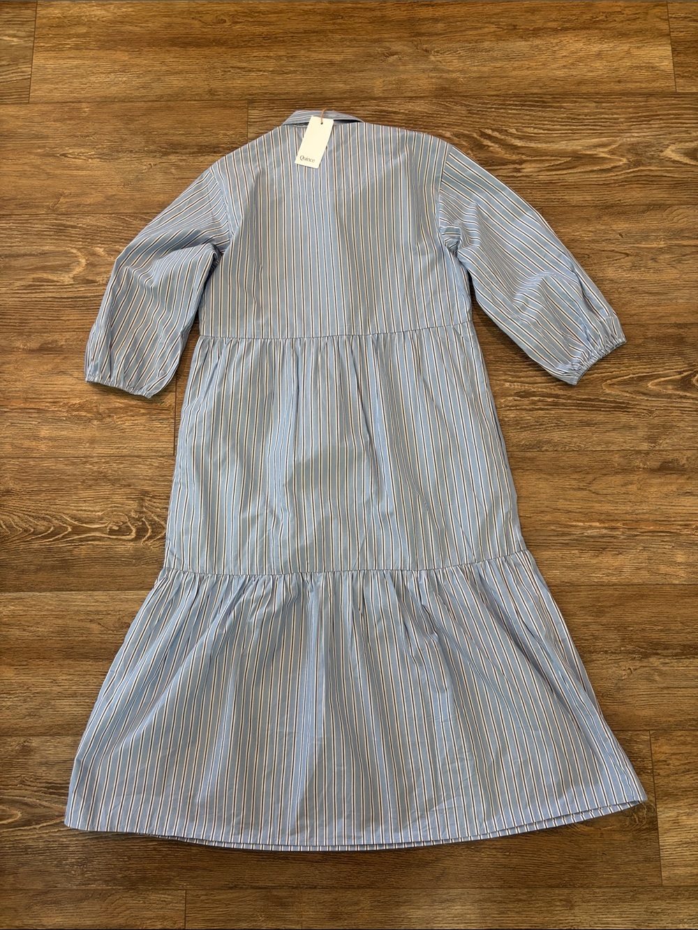 Quince Organic Cotton Poplin Midi Shirt Dress Blue Stripe Womens Size Medium NWT - Picture 13 of 13